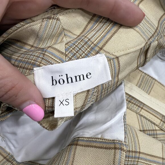 Bohme Pants Womens XS Beige Plaid Trousers Stretch Slim Fit Flat Front Dress - Picture 10 of 12